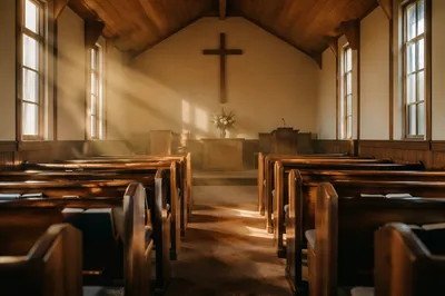 Empty Church Sanctuary in Morning Light