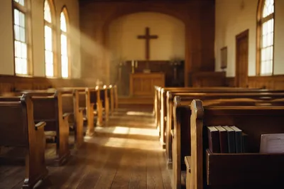 Empty Church Sanctuary in Morning Light