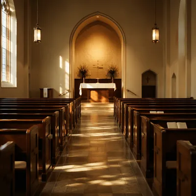 Empty Church Sanctuary in Morning Light