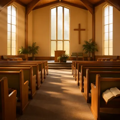 Empty Church Sanctuary in Morning Light
