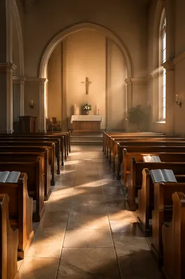 Empty Church Sanctuary in Morning Light
