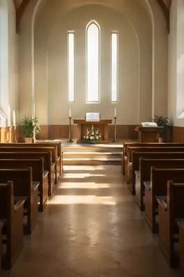 Empty Church Sanctuary in Morning Light
