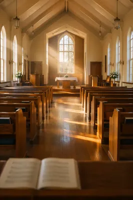 Empty Church Sanctuary in Morning Light