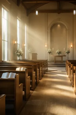 Empty Church Sanctuary in Morning Light