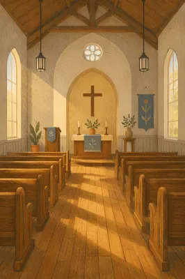 Empty Church Sanctuary in Morning Light
