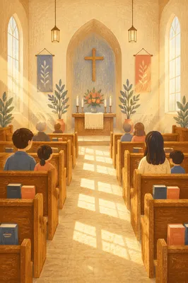 Quiet Church Sanctuary in Morning Sunlight
