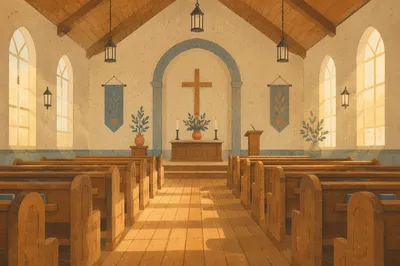 Empty Church Sanctuary in Morning Light