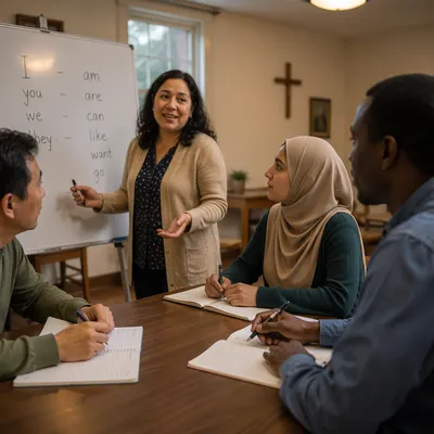 Adult ESL Class in Church Meeting Room
