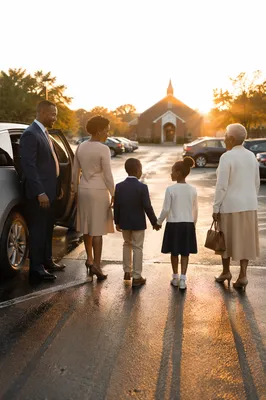 Family Arriving at Church Parking Lot
