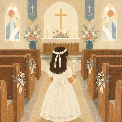 Child Holding Candle at First Communion