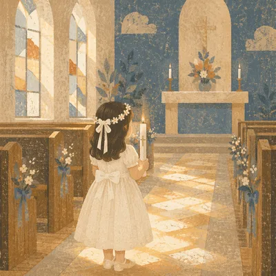Child Holding Candle at First Communion