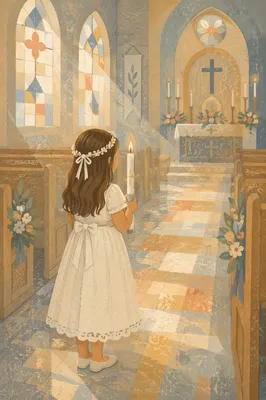 Child Holding Candle at First Communion