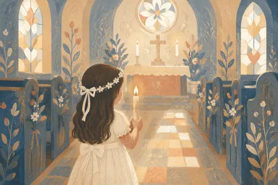 Child Holding Candle for First Communion