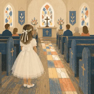 Child in White Communion Dress Church