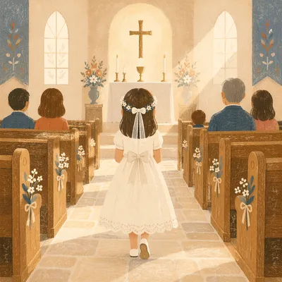 Child Walking to First Communion Altar