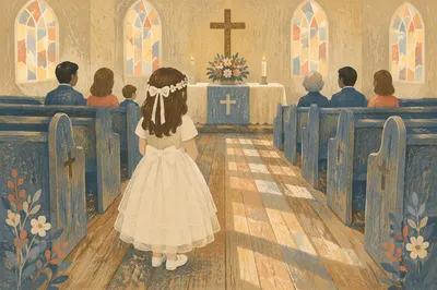 Child in White Dress at Communion