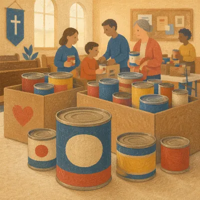 Church Food Drive Canned Goods Display