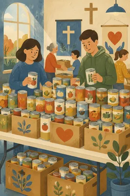 Church Food Drive Canned Goods Display