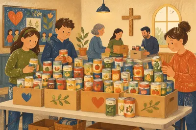 Church Food Drive Canned Goods Display