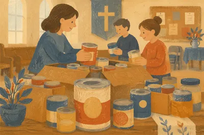 Church Food Drive Canned Goods Display