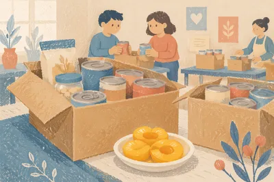 Church Food Drive Donation Boxes and Canned Goods