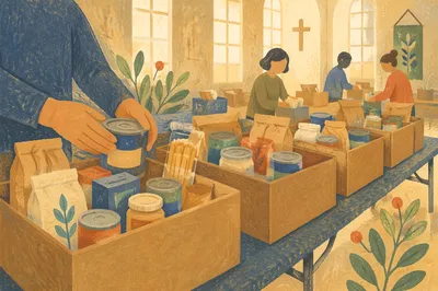 Church Food Drive Donation Boxes Indoors