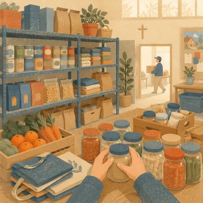 Organized Church Food Pantry Shelves