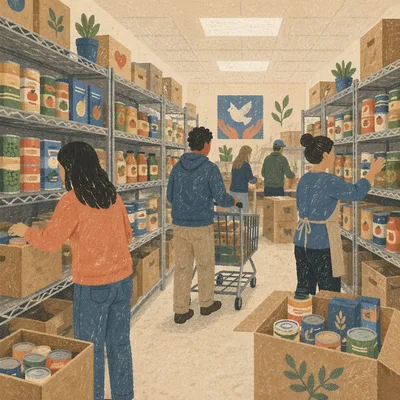 Church Food Pantry Organized Donation Shelves