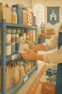 Organized Church Food Pantry Donation Shelves