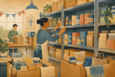 Organized Church Food Pantry Donation Shelves
