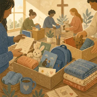 Church Volunteers Preparing Foster Care Welcome Baskets