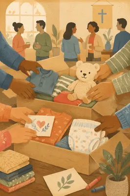 Church Volunteers Preparing Foster Care Packages