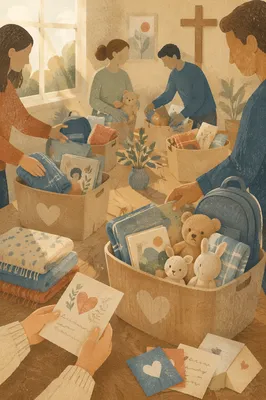 Church Volunteers Preparing Foster Care Welcome Baskets