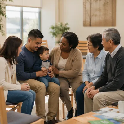 Supportive Family Gathering in Bright Community Room