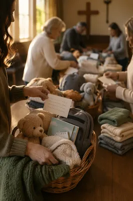 Church Volunteers Preparing Foster Care Welcome Baskets