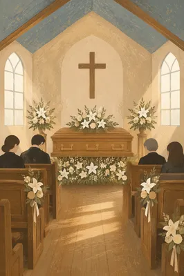 Peaceful Church Memorial with Flowers