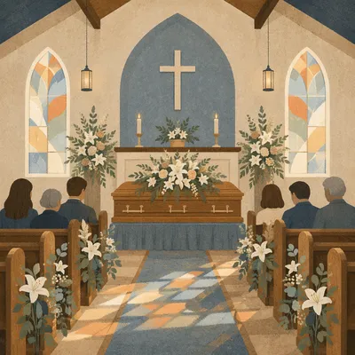 Peaceful Church Funeral with Flowers