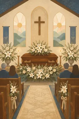 Peaceful Chapel Funeral with White Flowers
