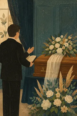 Peaceful Chapel Funeral with Flowers and Casket