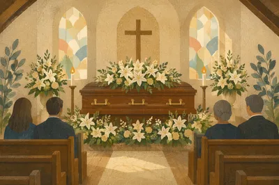 Peaceful Chapel Funeral with White Lilies