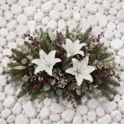 White Lily Funeral Sympathy Arrangement Flat Lay