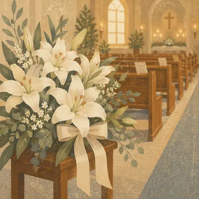 White Lily Sympathy Arrangement in Chapel