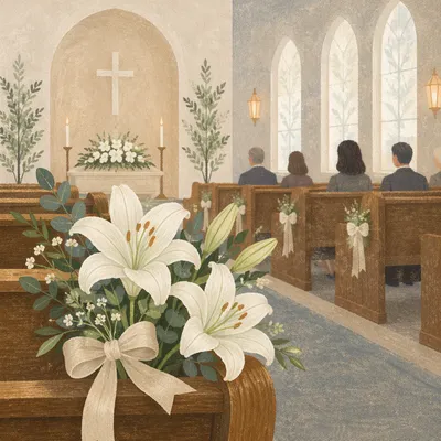 White Lily Sympathy Arrangement in Chapel