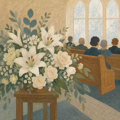White Lily Sympathy Arrangement in Chapel