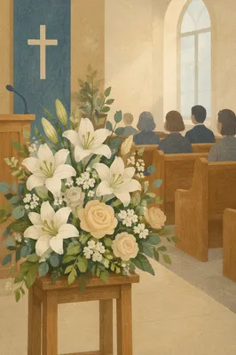 White Lily Sympathy Arrangement in Chapel