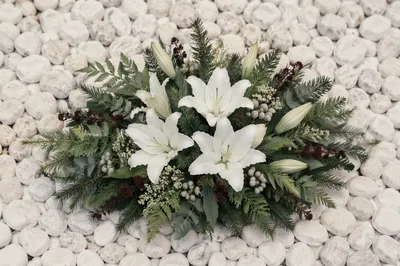 White Lily Funeral Sympathy Arrangement Flat Lay