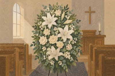 White Lily Funeral Arrangement in Chapel