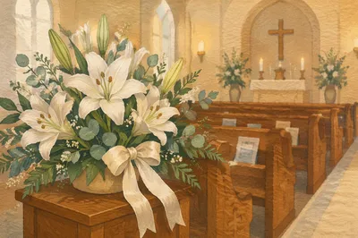 White Lily Sympathy Arrangement in Chapel