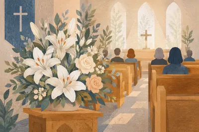White Lily Sympathy Arrangement in Chapel
