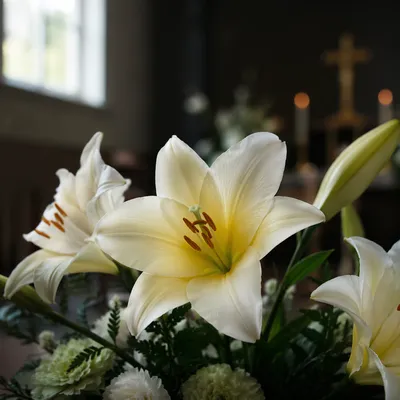 White Lily Funeral Sympathy Chapel Arrangement